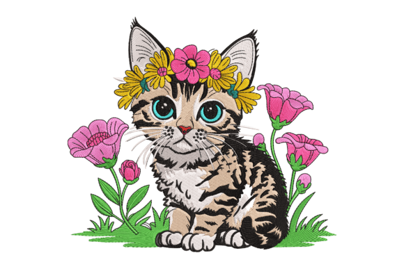 Cute Cat with Flowers: A Designer’s Review for Boutique Apparel Embroidery