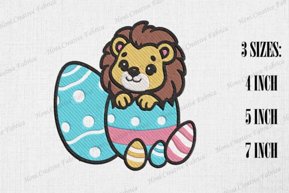 Cute Lion Peeking from Easter Egg – A Seasonal Embroidery Gem