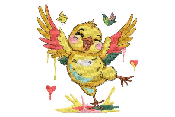 Dancing Happy Bird: A Joyful Embroidery Design for Personalized Gifts