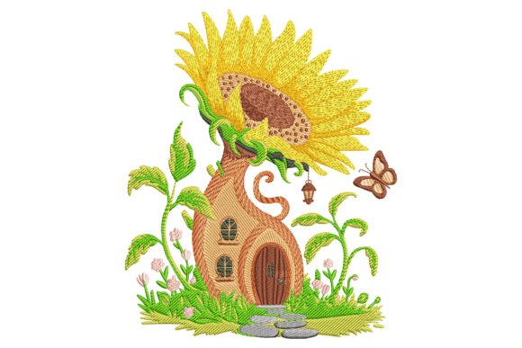 Farmhouse with Sunflower: A Rustic Charm for Real Embroidery Projects