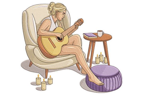 Girl Playing Guitar: A Fresh Touch for Embroidery Projects