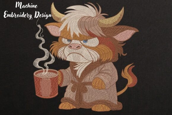 Grumpy Coffee Bull on Black: A Seasonal Embroidery Review