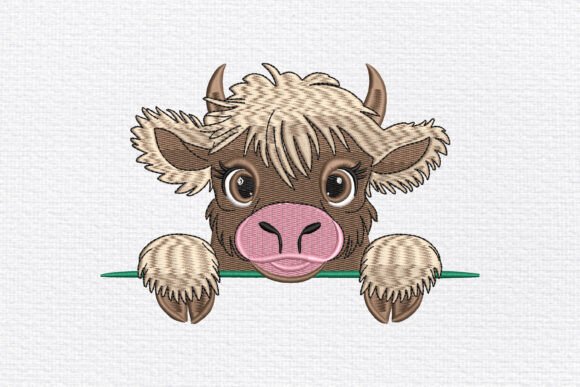 Peeking Highland Cow: A Charming Embroidery Design for Personalized Gifts