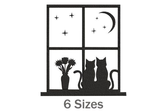 Two Cats in a Window: A Seasonal Embroidery Design with Charm